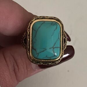 Gold Tone Faux Turquoise Ring